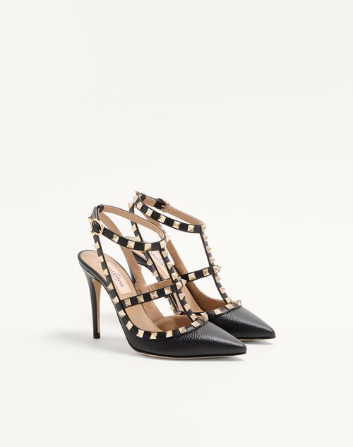 Valentino Garavani - Rockstud Grainy Leather Ankle Strap Pump 100 Mm - Black - Woman - Shoes